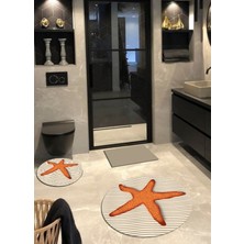 Ardizayn Sea Star, Kaymaz, Pamuk Taban Yuvarlak Banyo Halısı (100X100-60X60-40X60 cm 3'lü Set)