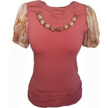 Pink Dream Fashion Kadın Penye Bluz P-02092 - Turuncu - L