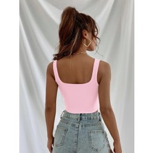 Trendseninle Kadın Pembe Askılı Crop Top Bluz
