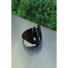 The Collection Antik Kanatlı Kadın Ayarlanabilir Siyah Yüzük