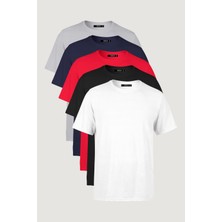 Mmetalic Metalıc Erkek Çok Renkli T- Shirt Regular Fit Rahat Kesim Bisiklet Yaka 5'li Basic Tişört Paketi