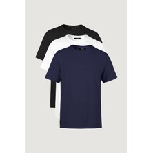 Mmetalic Metalıc Erkek Çok Renkli T- Shirt Regular Fit Rahat Kesim Bisiklet Yaka 3'lü Basic Tişört Paketi