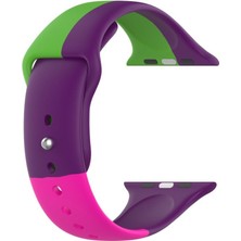 Markacase Apple Watch Seri 4 5 6 44 mm Için Small Beden(S Sıze) Üç Renkli Silikon Kordon Yeşil-Mor-Pembe