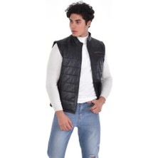 Deri Siyah Hakim Yaka Üç Cepli Erkek Deri Yelek