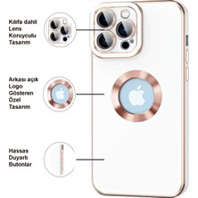 Kzy Apple iPhone 13 Pro Max Kapak Mercek Korumalı Logo Gösteren Tasarım Silikon Kılıf - Beyaz