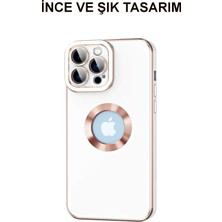 Kzy Apple iPhone 13 Pro Max Kapak Mercek Korumalı Logo Gösteren Tasarım Silikon Kılıf - Beyaz