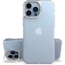 Kzy Apple iPhone 13 Pro Kapak Lens Standlı Sararmaz Şeffaf Silikon Kılıf - Gümüş