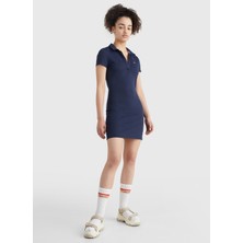 Tommy Jeans DW0DW12877C87 Polo Yaka  Regular Fit Mavi Kadın Diz Üstü Elbise
