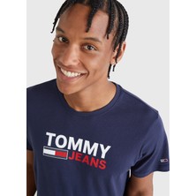 Tommy Jeans Bisiklet Yaka Baskılı Mavi Erkek T-Shirt DM0DM15379-C87_TJM Corp Logo Tee