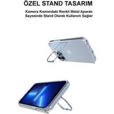 Kzy Apple iPhone 13 Pro Max Kapak Lens Standlı Sararmaz Şeffaf Silikon Kılıf - Gümüş