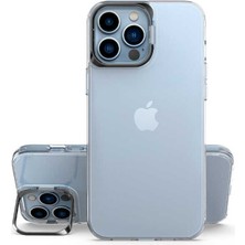 Kzy Apple iPhone 13 Pro Kapak Lens Standlı Sararmaz Şeffaf Silikon Kılıf - Siyah