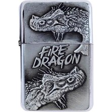 Atomic Benzinli Çakmak 2 Fire Dragon Silver