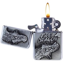 Atomic Benzinli Çakmak 2 Fire Dragon Silver