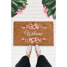 Uygur Home Çiçekli Welcome Temalı Coco Görünümlü Dekoratif Dış Kapı Önü ve Iç Mekan Paspası