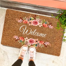 Uygur Home Çiçekli Welcome Temalı Coco Görünümlü Dekoratif Dış Kapı Önü ve Iç Mekan Paspası