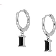 Bylin 925 Ayar Siyah Lüks Baget Kristal Taşlı Halka Küpe -Çap 1 cm