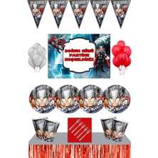 Parti Furyası Thor Marvel 16 Kişilik 70X100 cm Afişli Doğum Günü Parti Süsleri Malzemeleri Masa Etekli