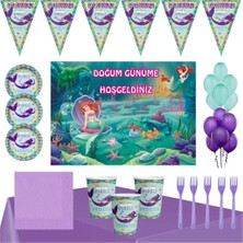 Parti Furyası Deniz Kızı 70X100 cm Afişli 8 Kişilik Afişli   Doğum Günü Parti Seti