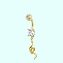 Sembol Gold Altın Göbek Piercing 14 Ayar Sallantılı Yılan