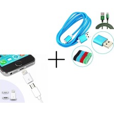 Buffer Apple iPhone Uyumlu / iPad Micro USB Dönüştürücü Adaptör ve 1.5 Metrelik Örgü Şeklinde Apple iPhone Uyumlu Ipad Şarj Kablosu