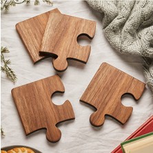 Wooden Factory Ahşap Desenli Puzzle Mdf Bardak Altlığı 4'lü Set 10X10 cm Masaüstü Dekorasyon Eşyası