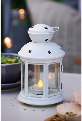 Rotera Tealight Mum Feneri Askılı Mumluk Dekoratif Fener 21 cm Beyaz