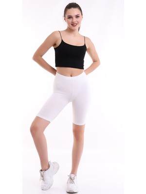 Self Clothing Kadın Ekru Penye Kumaş Yüksek Bel Kısa Tayt SLF1295