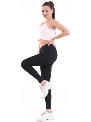 Self Clothing Kadın Siyah Yüksek Bel Dayanıklı Örme Kumaş Toparlayıcı Spor Tayt SLF1410