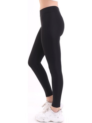 Self Clothing Kadın Siyah Yüksek Bel Dayanıklı Örme Kumaş Toparlayıcı Spor Tayt SLF1410