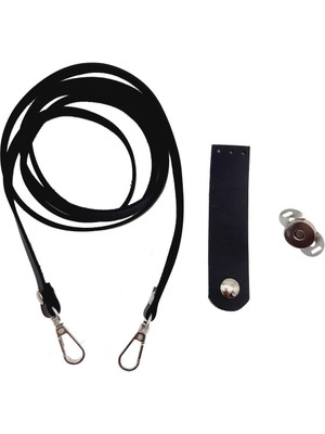 Angel Çanta Aksesuar Suni Deri Siyah Cep Telefonu Seti Gümüş Metalli