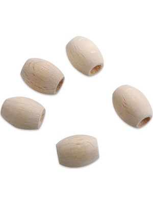 Simisso Ham Ahşap Boncuk Varil Model 15 mm 5 Adet