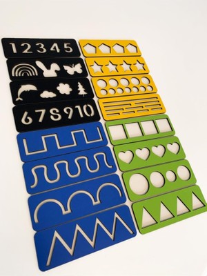 Woody Life Woodylife Çocuk Montessori 4 Renkli El Kası Geliştirme ve Çizgi, Sayı ve Şekil Çalışmaları Seti