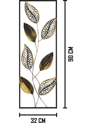 Muyika Design Muyika Fogli Metal  Tablo Ev Ofis Duvar Dekorasonu Dik Yaprak 90X32