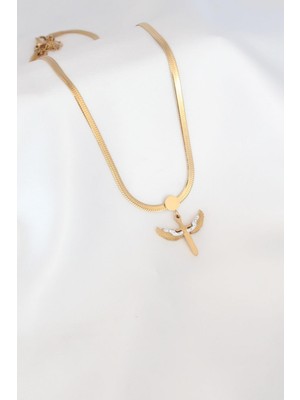 Clariss Mikail Figür Zirkon Taş Detay Gold Renk Çelik Italyan Zincir Kadın Kolye