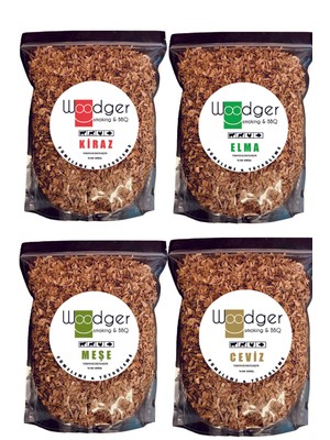 Woodger BBQ & Grill Fümeleme ve Tütsüleme Talaşı Barbekü Mangal Talaşı 4'lü Set Kiraz Elma Meşe Ceviz