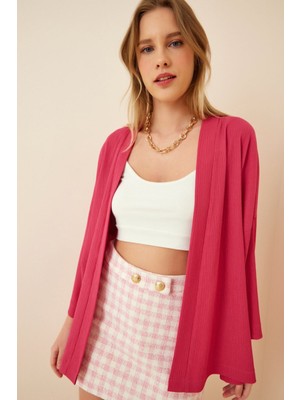 Kadın Pembe Önü Açık Katlı Yaka Dokulu Mevsimlik Ceket HZL22S-BD158621