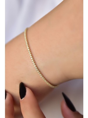 Papatya Silver 925 Ayar Gümüş Gold Kaplama Zirkon Taşlı Su Yolu Bileklik