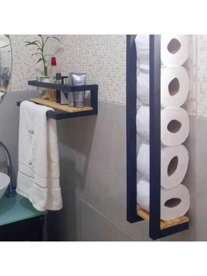 Umutpark Metal Ahşap Banyo Havluluk Raf Vetuvalet Kağıtlığı Rafı