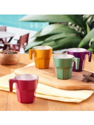 Paşabahçe Casablanca Metallic Seri 4 Parçalı Cam Espresso Fincanı Renkli Desensiz Kulplu