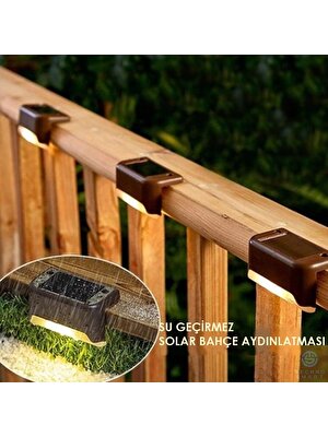 Technojet Solar Güneş Enerjili Şarj Edilen Köşebent Merdiven Veranda Bahçe LED Lamba Kahve 4'lü