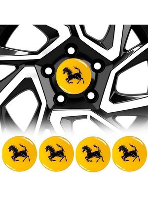 Ferrari Jant Göbeği Göbek Arması Sarı Sticker 4'lü Set