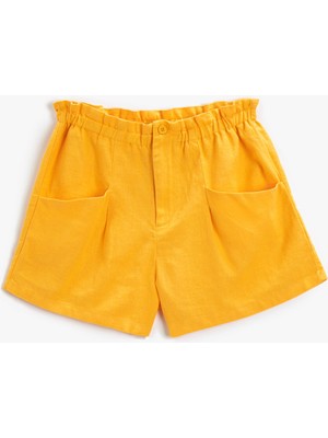 Koton Kız Çocuk Cepli Keten Karışımlı Şort Beli Lastikli Rahat Kesim