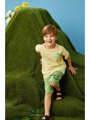 Koton Baskılı Şort Beli Bağlamalı Lastikli