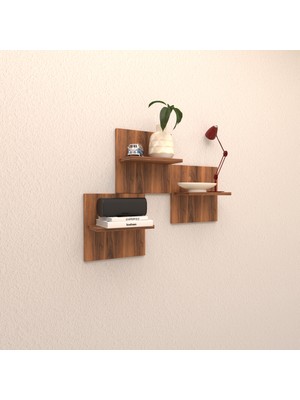 Rafkestir Marin Duvar Rafı Hareli Ceviz Mat