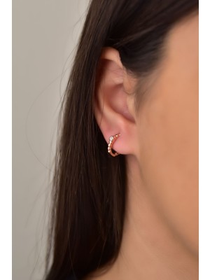 Papatya Silver 925 Ayar Gümüş Rose Kaplama Desenli Zirkon Taşlı Halka Küpe