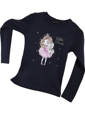 Nap Kids Kız Çocuk Lacivert Baskılı Uzun Kol Sweatshirt