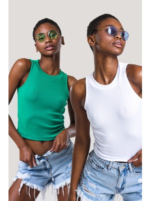 Catspy Kadın Halter Yaka Fitilli 2'li Paket Crop Bluz