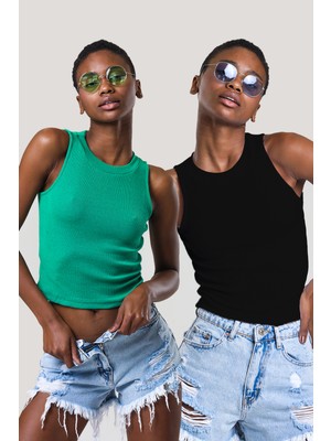 Catspy Kadın Halter Yaka Fitilli 2'li Paket Crop Bluz