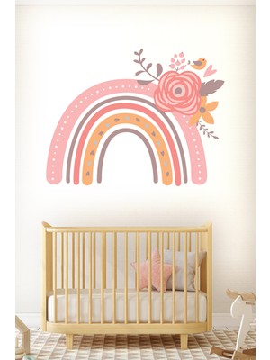 Sticker Sepetim Çocuk Odası Duvar Sticker Soft Renkli Çiçekli Gökkuşağı