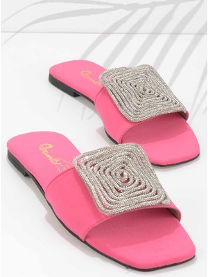 Bambi Mat Fuşya Saten  Kadın Terlik K04666012238